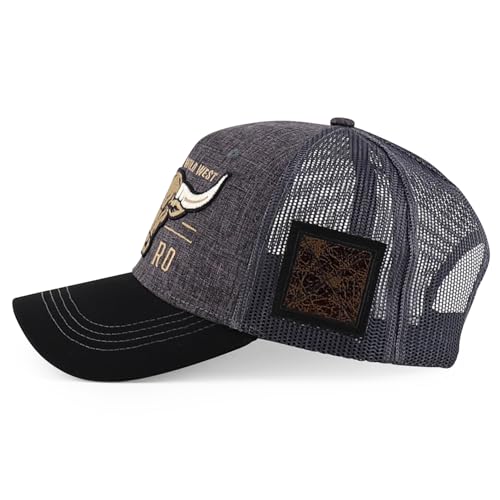 Trendy Apparel Shop Bull Embroidered Western Snapback Trucker Cap - color: Charcoal Black 2