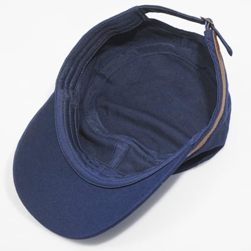 Men Flat Top Hat Cadet Army Cap Twill Cotton Baseball Military Cap - color: Navy