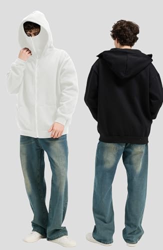 Zip Up Balaclava Hoodie Warm Sweatshirts Fleece Jackets Outwear - color: Light Grey, size: Medium