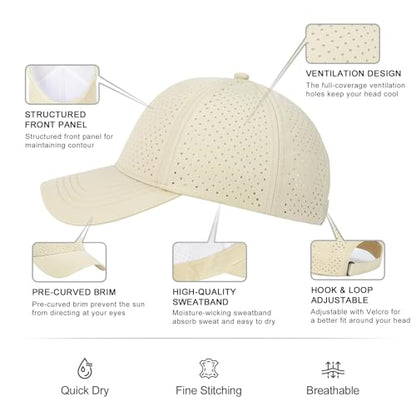 FEINION Men Laser Mesh Breathable Snapback Baseball Cap - color: Khaki