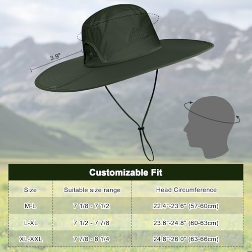 Cooltto L/XL/XXL Wide Brim Sun Hat UPF 50+ UV Protection Boonie Hat - color: Army Green, size: Medium-Large