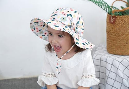 Toddler Kids Baby Girl Sun Hat Floppy Cotton Summer Hat 50+ SPF Protective - color: 202203/Flower/White, size: 12-24 Months