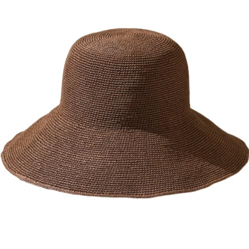KORADI Womens Sun Hats Straw Hat Summer Beach Hats Foldable Floppy Cap Wide Brim Woven Bucket Hat - color: Coffee03