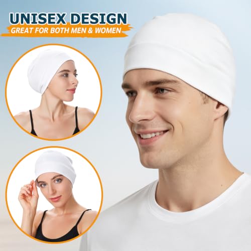 Headshion 100% Cotton Skull Caps Beanie Sleeping Hats for Men Women - color: White & White