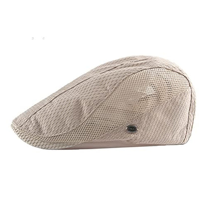 FASHIXD Mens Mesh Flat Caps Light Summer Beret Hat Breathable Newsboy Ivy Cap Cabbie Adjustable - color: Khaki