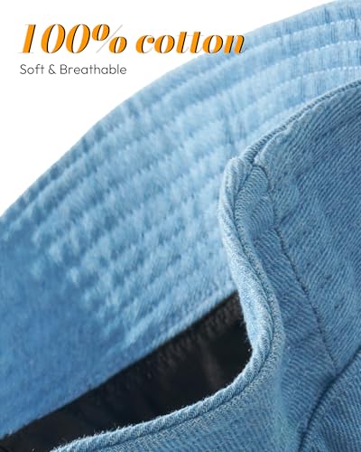 HONGTEYA Bucket Sun Hats for Woman Men Cotton Summer Beach Hat Golf Fishing - color: Blue Jean, size: Medium