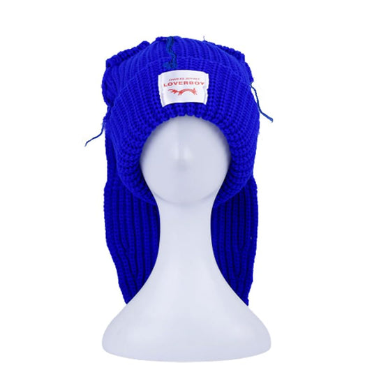 Knitted Beanie Hat Cute Rabbit Long Ears Fun Caps Fluffy Winter Warm Knitted Rabbit Hats Outdoor Slotty Cap - color: Biueb
