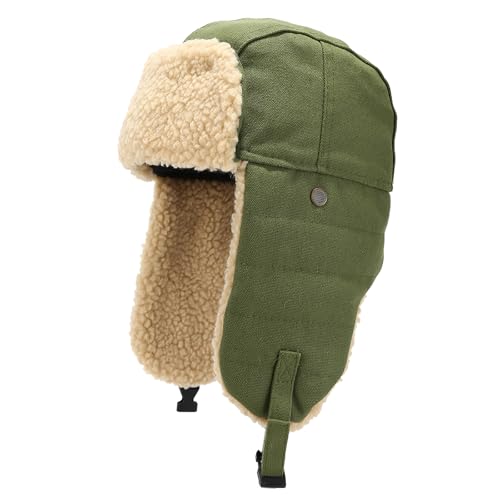 Peicees Trapper Hat with Fur Ear Flaps Russian Ushanka for Men Women Winter Snow Hat for Cold Weather Aviator Cap Warm - color: Green