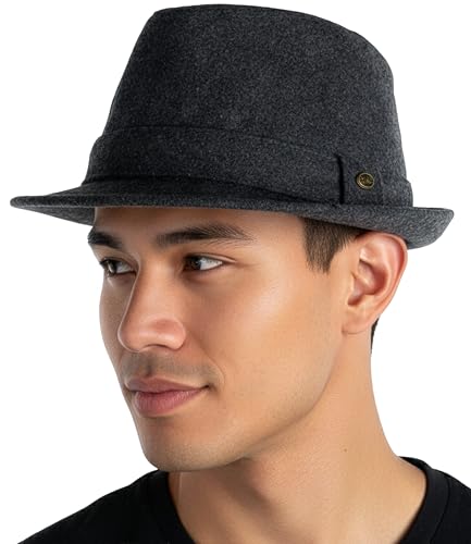Funky Junque Fedora Hats for Men – Classic Wool Blend Trilby Dress Hat, Short Brim Men’s Fedoras for Formal & Casual Wear - color: Charcoal, size: 6 3/4-7 1/8