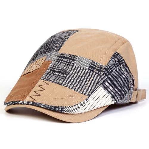Classic Flat Cap for Men, Adjustable Cotton Newsboy Cap - color: Khaki 1