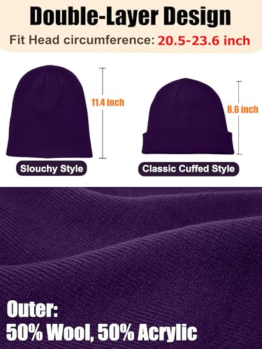 Womens Satin Lined Beanie Wool Silk Lining Slouchy Warm Skull Cap - color: 1pcs Dark Purple