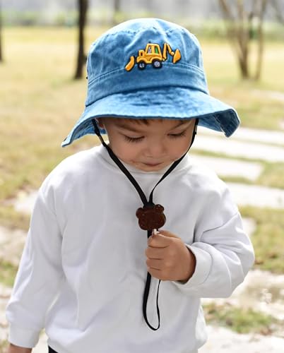Safari Kids Sun Hat Bucket Boys Excavator Beach UPF 50+ Fishing Hat Toddler Girls Boonie Cap for 2-8T - color: Blue