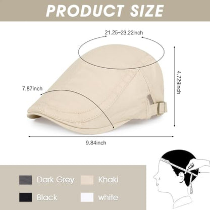 3Pcs Cotton Newsboy Hat for Men Cool Adjustable Flat Cap - color: # Black+darkgrey+khaki