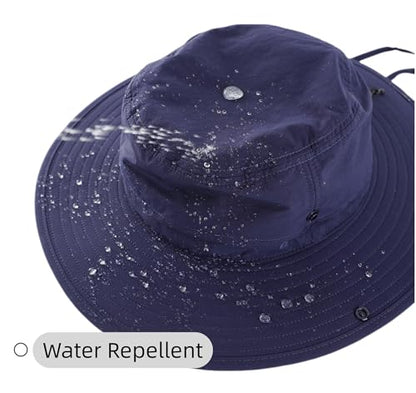 Connectyle Sun Hat for Men Women Outdoor UV Protection Safari Hat for Fishing Hiking Gardening Breathable Cowboy Hat UPF50 - color: Navy Blue
