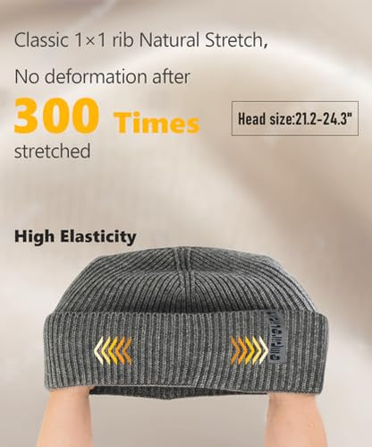 EMPIRELION Wool-Like Cuff Beanie, 0% Wool Itch-Free, Thick Thermal Knit Warm Winter Hats,Soft Stretch Outdoor Cap - color: Grey