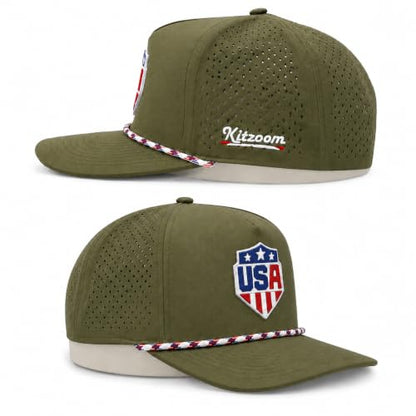 Patriotic Golf Rope Hat for Men, 5 Panel Adjustable Snapback Outdoor Cap - color: Olive Green