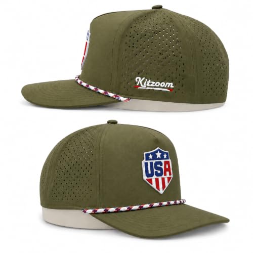 Patriotic Golf Rope Hat for Men, 5 Panel Adjustable Snapback Outdoor Cap - color: Olive Green