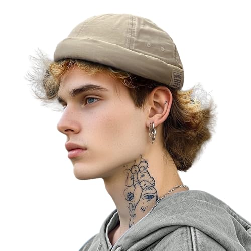 Clakllie Retro Docker Hat for Women Men Cotton No Brim Hat Adjustable Brimless Cap Worker Sailor Cap No Visor Beanie Hat - color: Beige-gd43