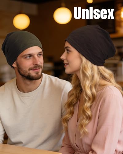 100% Cotton Thin Summer Slouchy Beanie Hat for Women Men Chemo Cap - color: 1pc Army Green, size: Large