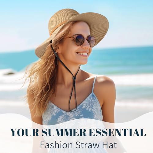 Beach Sun Straw Hats for Women, UPF 50+ UV Sun Protection Summer Straw Hat - color: 9cm,khaki Arrow