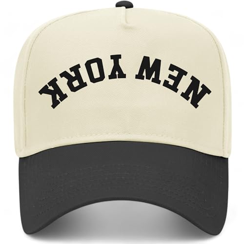New York Upside Down Reversed Vintage Trucker Hat | Premium Snapback Baseball Hat for Men & Women - color: Black/Natural