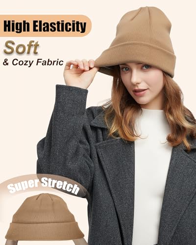 ROYBENS Satin Lined Beanie Hat for Women Men, Wool Knit Cuffed Winter Hats - color: 1pcs Light Coffee