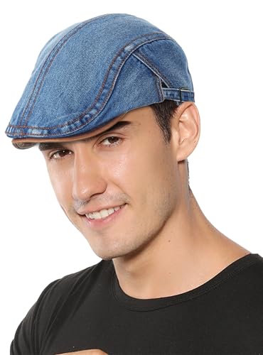 SEAUR Denim Newsboy Hats for Men Adjustable Flat Ivy Gatsby Cabbie Driving Beret Hat Breathable Cotton Golf Cap Unisex - color: Blue
