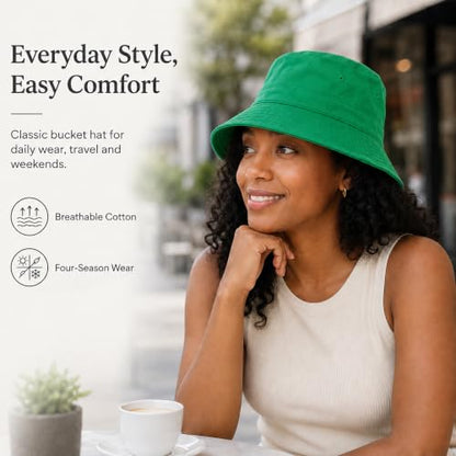 Cotton Bucket Hat Packable Beach Sun Hat for Women Men - color: Green