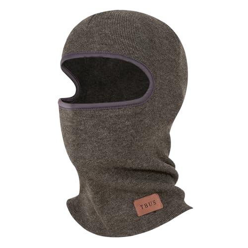 TBUS Men’s Knit Insulated Face Mask Beanie, Thermal Full Face Cover Ski Mask for Cold Weather for Women and Men - color: Taupe