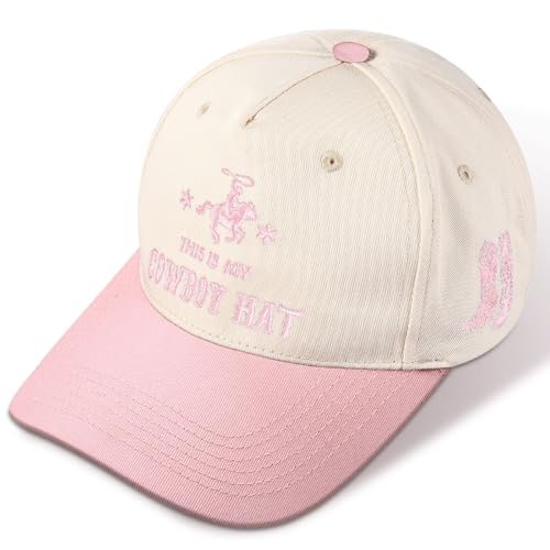 JaGely Two Tone Western Cowboy/Cowgirl Trucker Hat for Women Men Gift Vintage Embroidered Country Baseball Cap - color: Pink, style: Cowboy