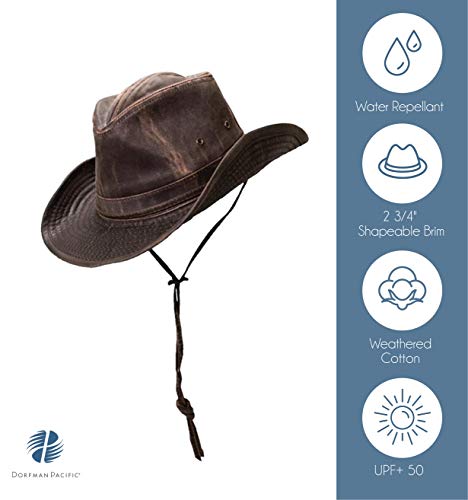 Dorfman - Outback Hat for Men, Weathered Cotton, UPF50+ UV Protection - color: Brown, size: XX-Large