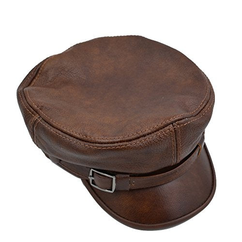 Adult Genuine Leather Fiddler Cap Flat Top Maciejówka Breton Style Mariner's Cap - color: Brown, size: Medium