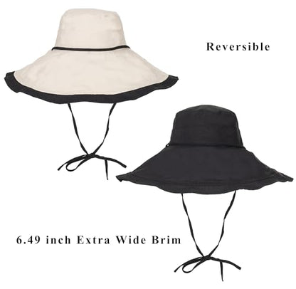 Women's Large Brim Reversible Sun Hats Packable Foldable UV Protection Bucket Hat Metal Wired Edge