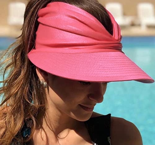 Muryobao Womens Sun Visor Hat Wide Brim Summer UPF 50+ UV Protection Beach Sport Cap - color: Rose Red