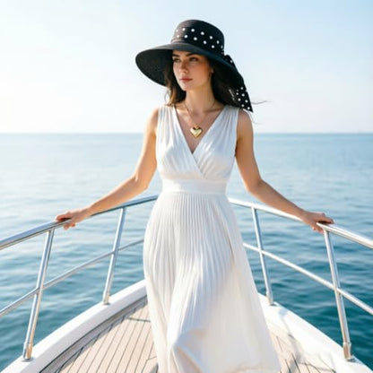 DRESHOW Sun Hats for Women Travel Fedora Foldable Beach Sun Hat Summer Wide Brim Straw Bucket Hat with Bowknot UPF 50+ - color: 1 Pack Bowknot Straw Hat: Black (Black Polka Dot Band)