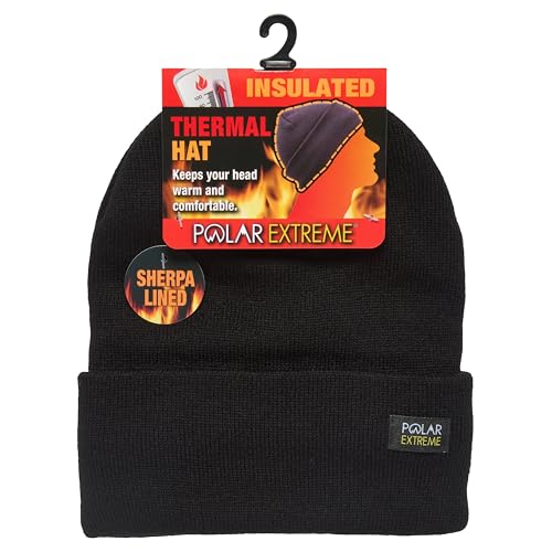 Polar Extreme Men's Sherpa-Lined Knit Winter Hat – Warm, Gift for Dad, Cold Weather - color: Black Cuff
