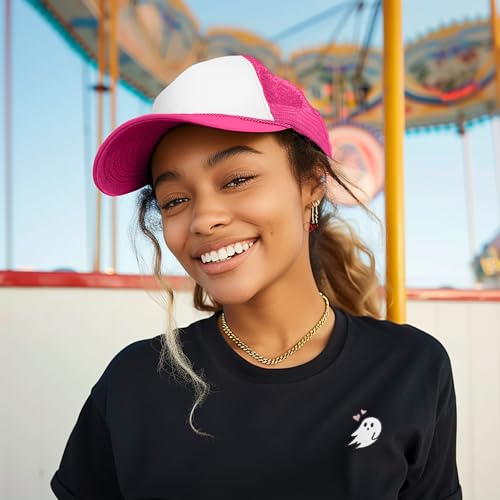 DALIX Two Tone Trucker Hat Summer Mesh Cap with Adjustable Snapback Strap - color: Hot Pink, size: One Size