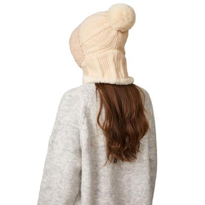 HUAMULAN Women Cable Knit Balaclavas Winter Fleece Lined Beanie Hat - color: Solid Beige