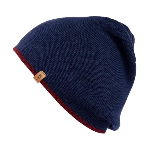 TOP-EX Merino Wool Fisherman Beanie for Men Women, Knit Watch Cap 96578 - color: Navy / Burgundy, size: X-Large-XX-Large