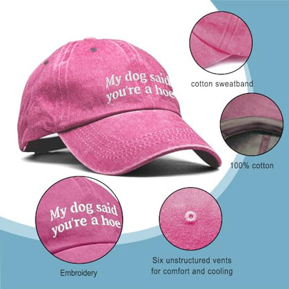 Dog Lover Embroidery Adjustable Classic Washed Distressed Baseball Cap, Dog Lover Cap Gifts for Owner - color: Rose Red