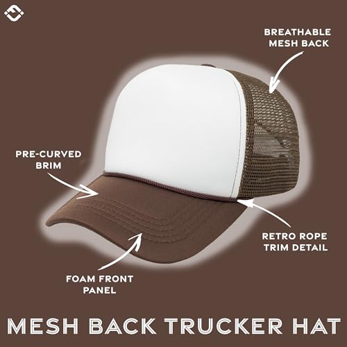 Funky Junque Blank Mesh Foam Lightweight Snapback Trucker Hat - color: Brown/White