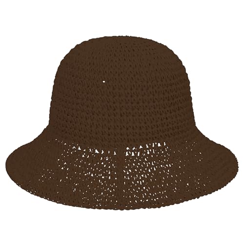 sy soul young Women's Straw Sunhat Wide Brim Hand Woven Beach Bucket Hat - color: Coffee