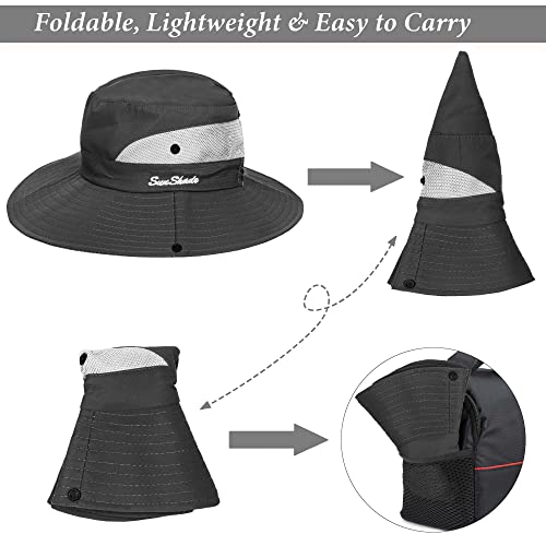 Women's Outdoor-UV-Protection-Foldable-Sun-Hats-Wide-Brim Hat Ponytail-Hole - color: Dark Grey