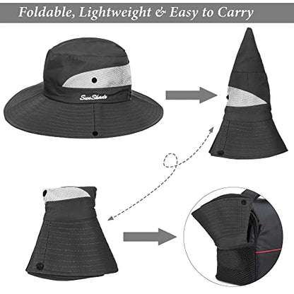 Women's Outdoor-UV-Protection-Foldable-Sun-Hats-Wide-Brim Hat Ponytail-Hole - color: Dark Grey