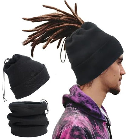 Ababalaya Unisex Satin Lined Knit Open Beanies Rasta Beanie - color: A-black