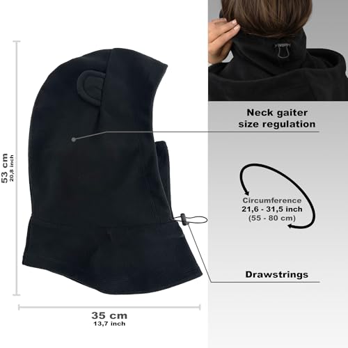 Fleece Balaclava Over Helmet - Warm Helmet Ninja Hood - Snowboard Hooded Hat Neck Gaiter Ski Mask - color: Black-earsup, size: One Size