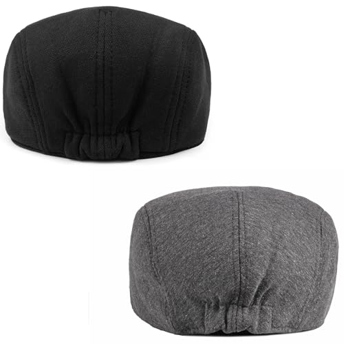 2 Pack Newsboy Cap for Men Women Flat Cap Beret Ivy Cabbie Hat - color: Black + Dark Gray