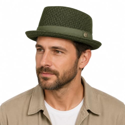 Mesh Fedora Hat for Men Breathable Pork Pie Jazz Trilby Hat Lightweight Short Brim Summer Sun Hat for Beach Travel Party - color: Green