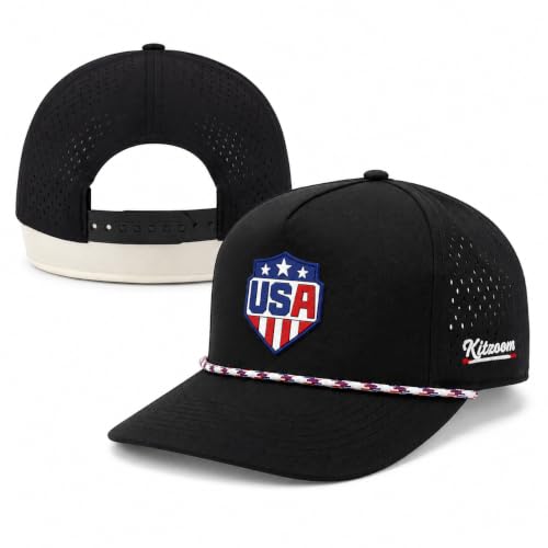 Patriotic Golf Rope Hat for Men, 5 Panel Adjustable Snapback Outdoor Cap - color: Black