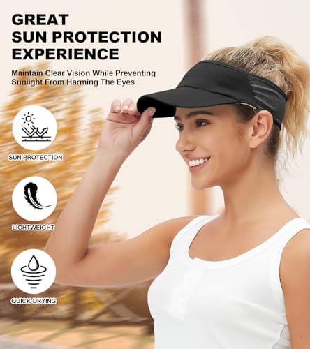 Sun Visor Hats Lightweight Stretchy for Running Tennis Golf - color: Black